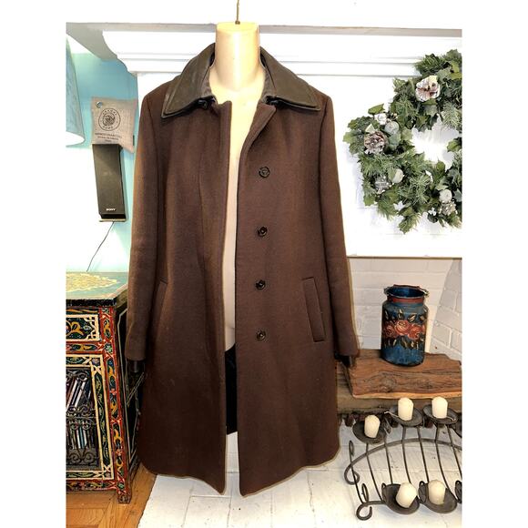 VIKTOR & ROLF CHOCOLATE BROWN COAT W/ REMOVABLE LEATHER COLLAR TAYLOR SWIFT - Picture 3 of 11